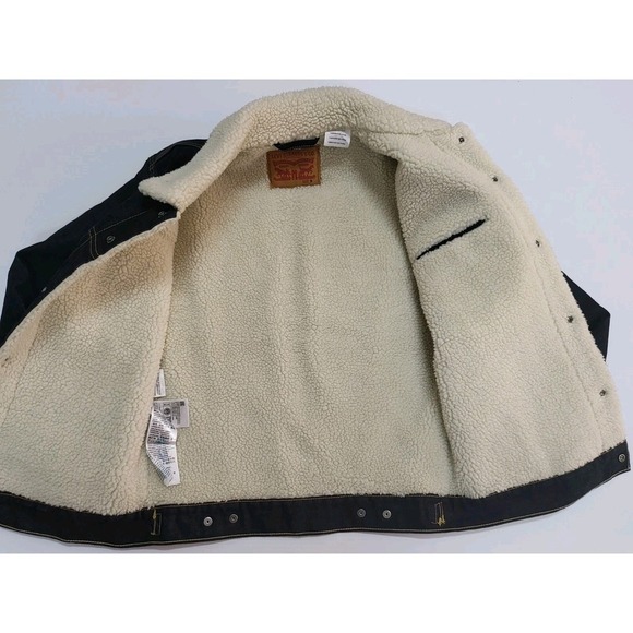 Levi's Denim Trucker Jacket Sherpa Collar Lined Dark Wash Size S - Picture 5 of 9